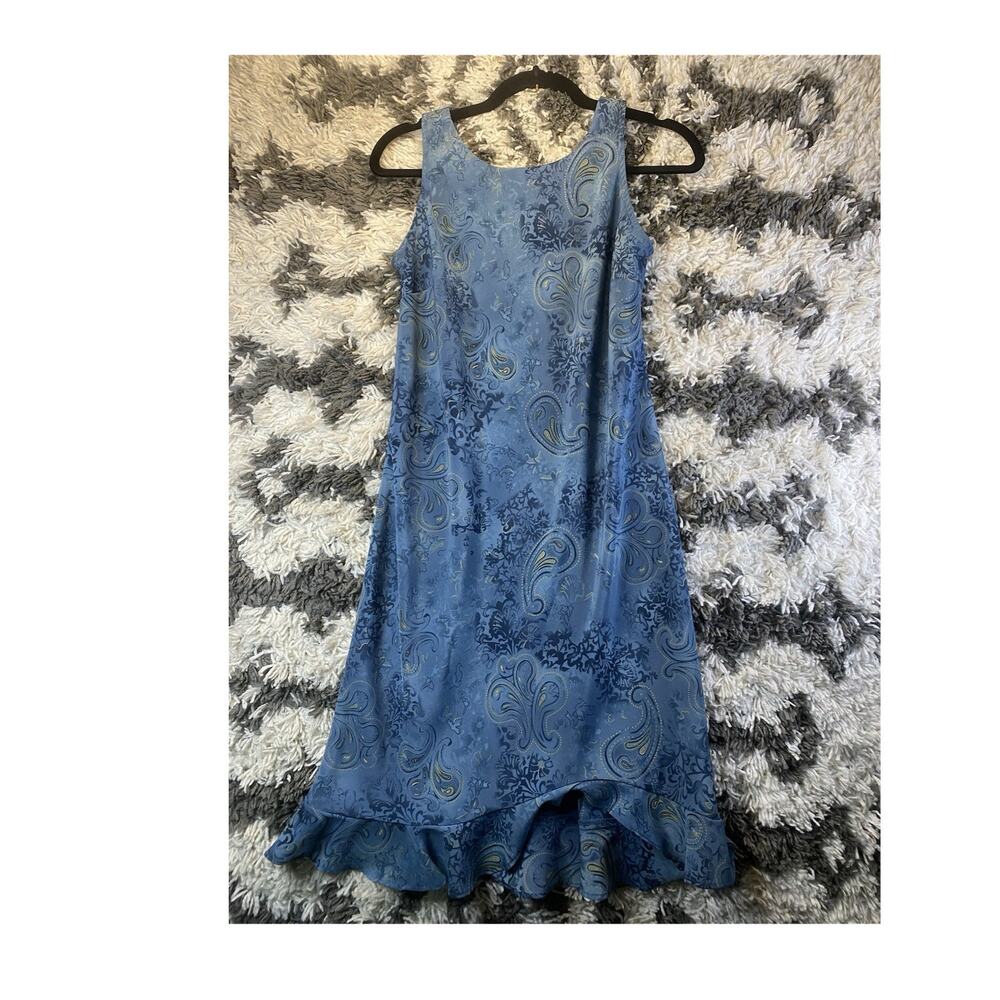 DBY Ltd. A-Line Dress Blue Paisley Sleeveless Scoop Neck Ruffle Knee Size S/6